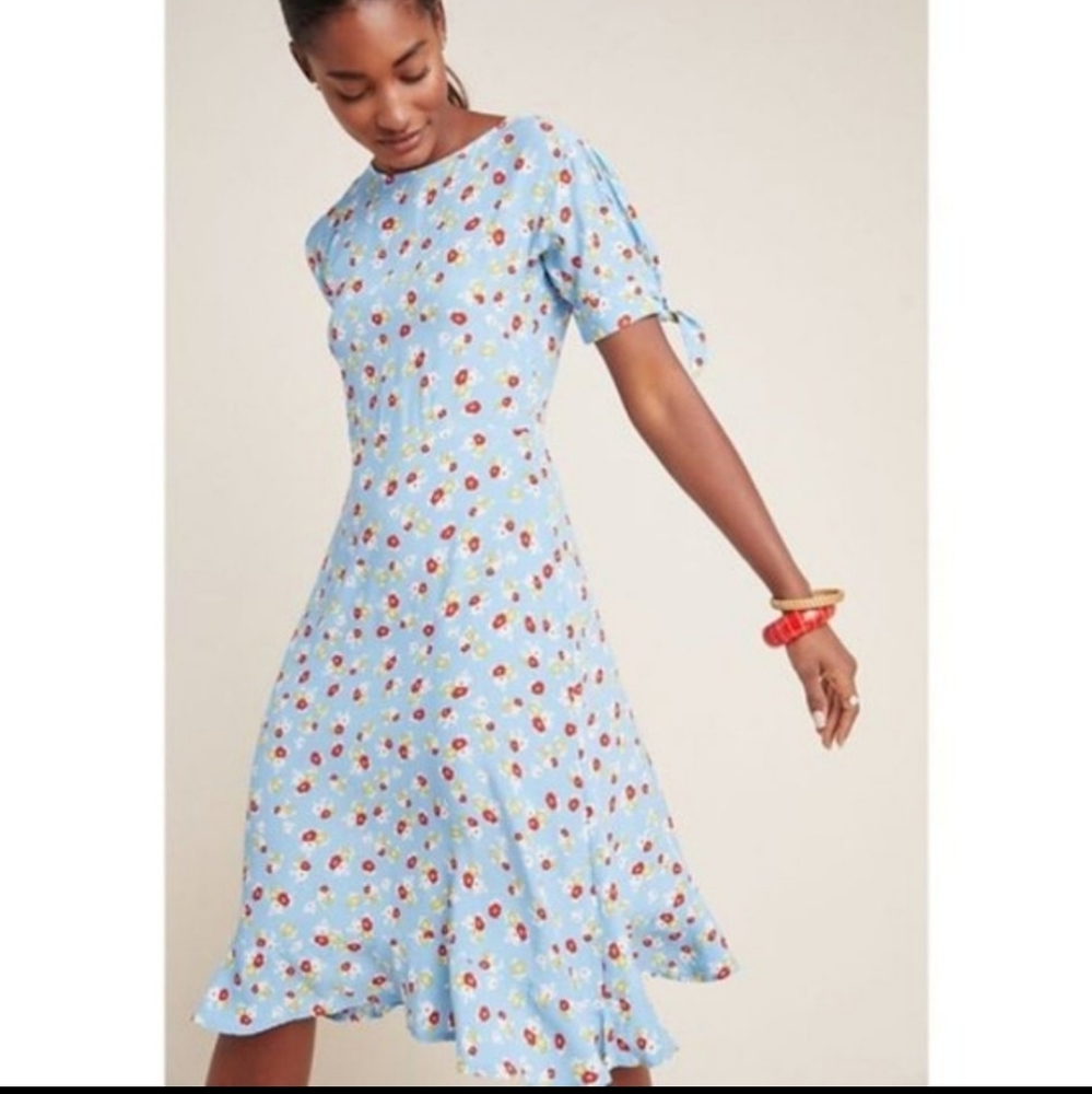 Faithfull the Brand Light Blue Floral Midi Dress